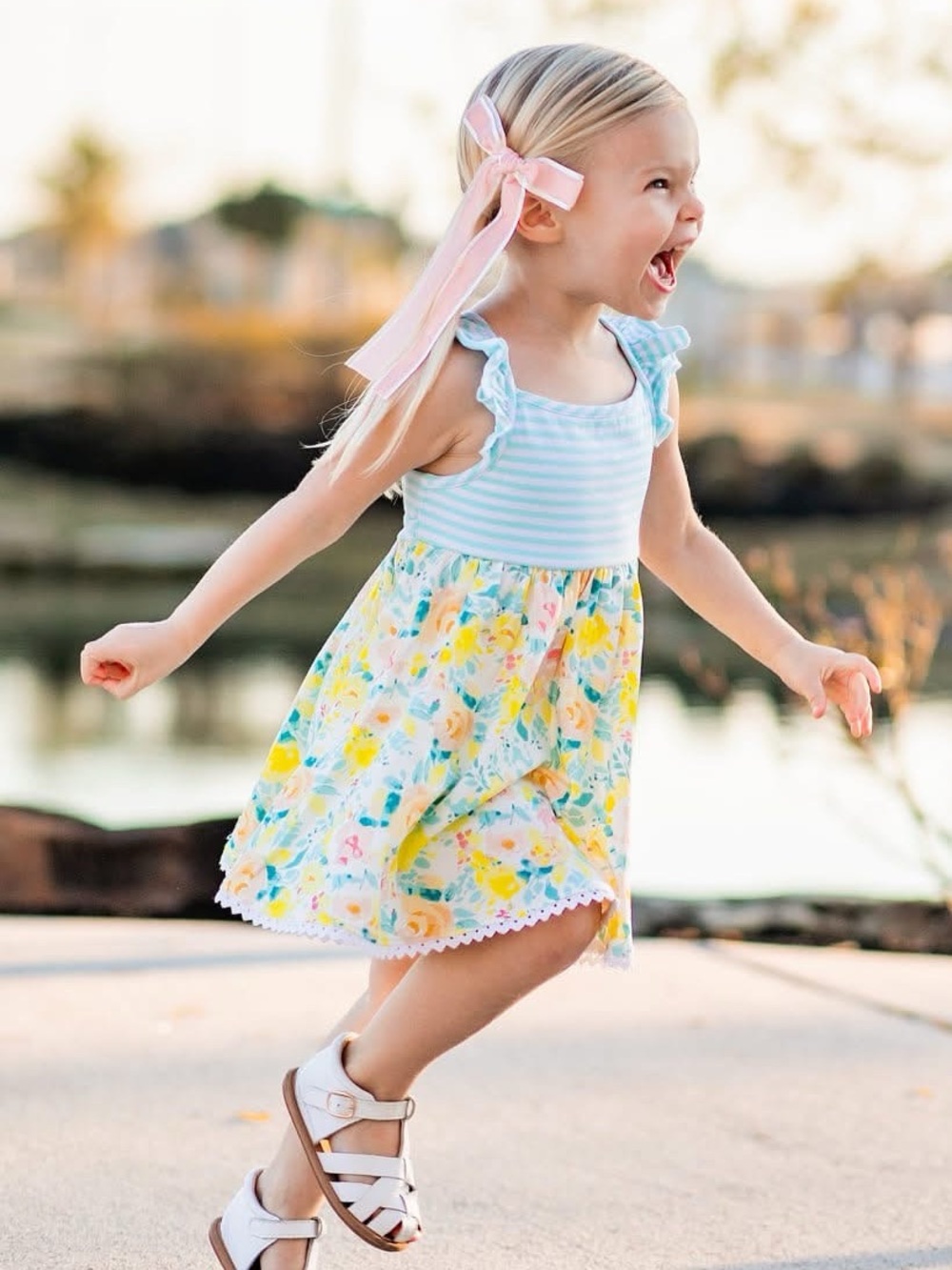 Love Millie Clothing- Girls' Mint Stripe & Floral Flutter Sundress